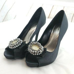 Apt 9 Womens Cindy Black Rhinestone Flower Peep Toe Pump Stiletto Heels …